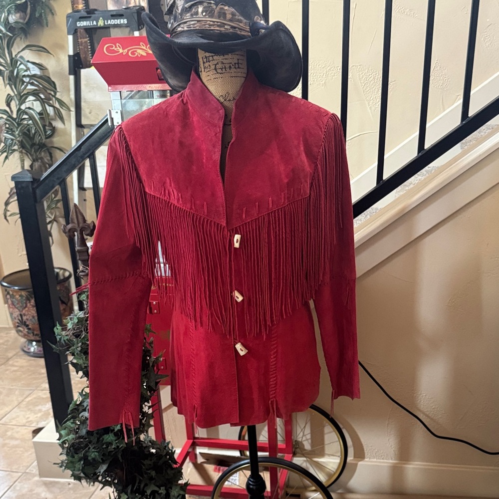 Scully Women's Red Leather Fringe Jacket